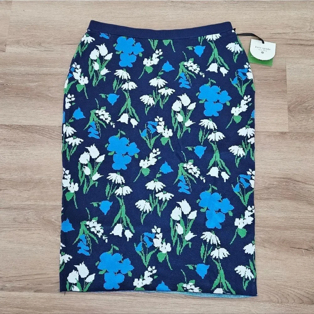 Kate Spade Floral Knit Midi Skirt Blue and Green Size XXL